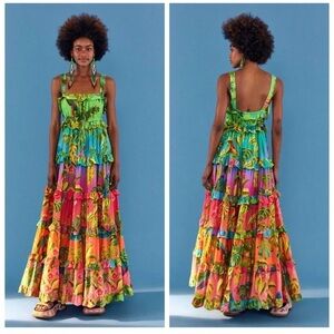 Farm Rio Amazonian ombré tiered maxi dress medium